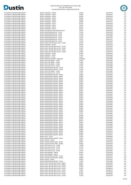 Bilaga 2A - RamavtalsprislistaDustin AB DANTE Omr D Q3 - Avropa.se