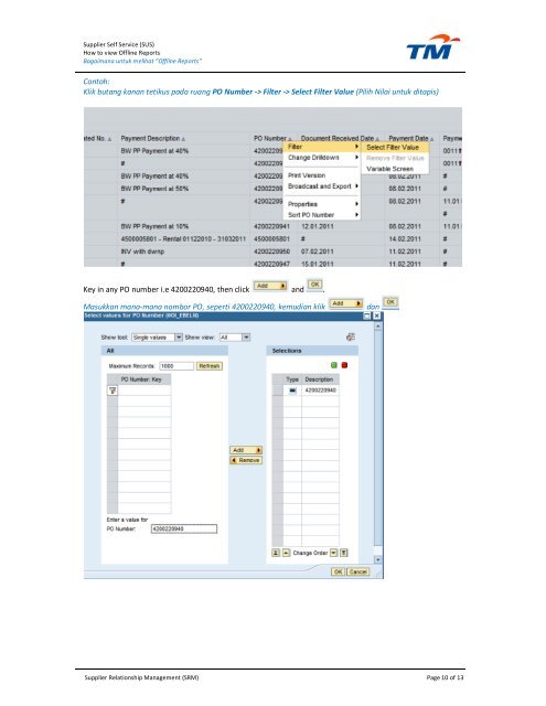 how to view offline reports supplier self service (sus) - TM