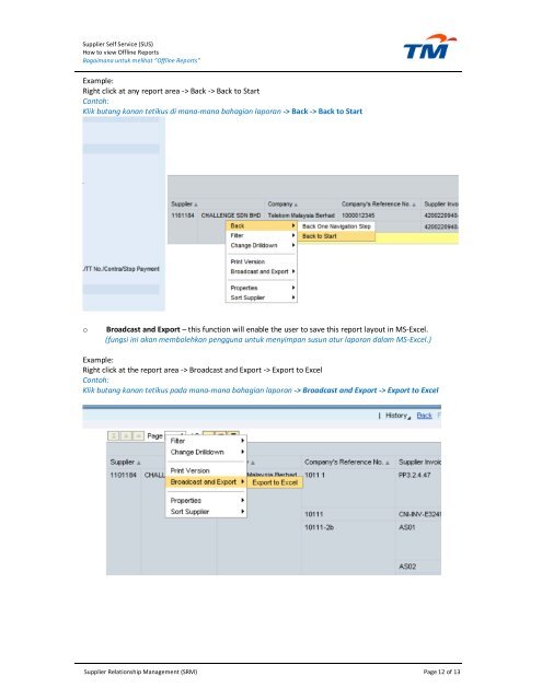 how to view offline reports supplier self service (sus) - TM