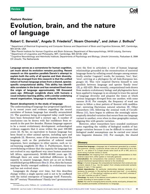 Evolution, brain, and the nature of language