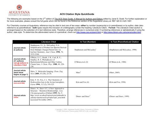 Indflydelse Fakultet Martin Luther King Junior ACS Citation Style QuickGuide - University of Alberta Libraries