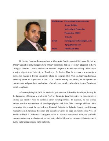 Dr. Nanda Gunawardhana - University of Peradeniya