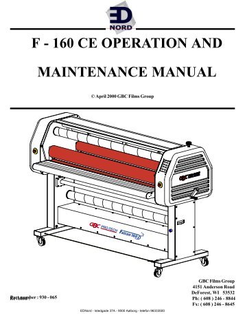 f - 160 ce operation and maintenance manual - Ednord