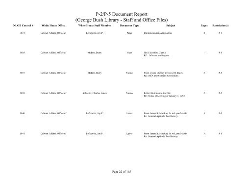 Staff and Office Files listed by NLGB control number - George Bush ...