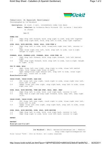 Page 1 of 2 Kickit Step Sheet - Caballero (A Spanish Gentleman) 8 ...