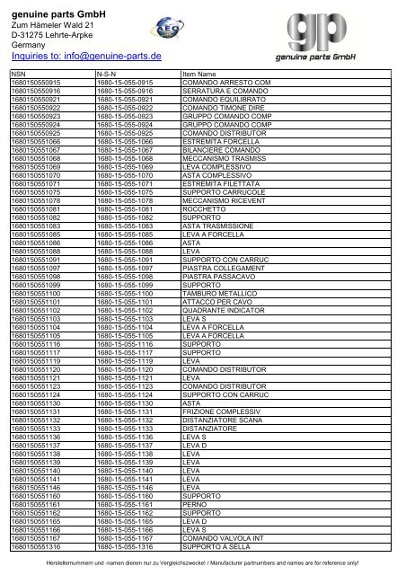 genuine parts GmbH Inquiries to: info@genuine-parts.de