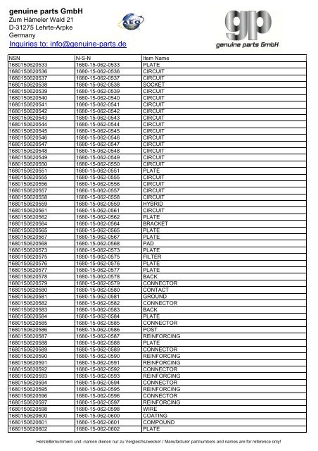 genuine parts GmbH Inquiries to: info@genuine-parts.de