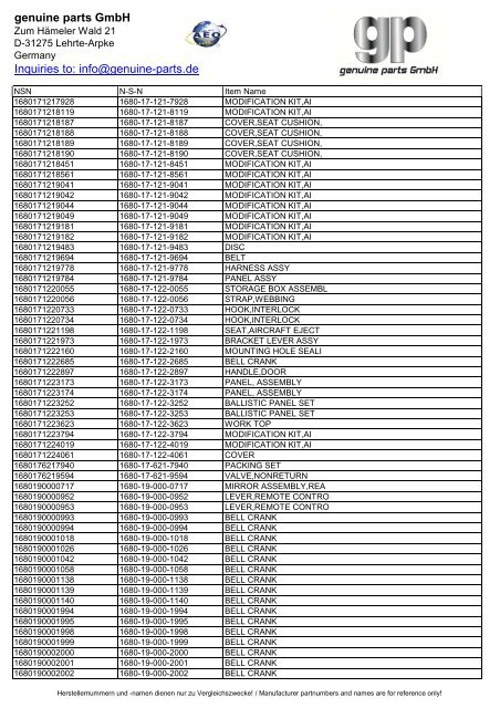 genuine parts GmbH Inquiries to: info@genuine-parts.de