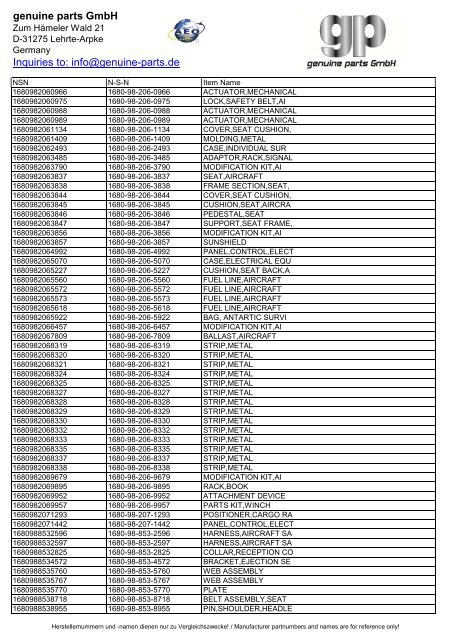 genuine parts GmbH Inquiries to: info@genuine-parts.de