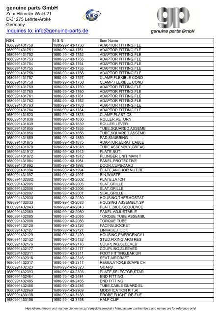genuine parts GmbH Inquiries to: info@genuine-parts.de