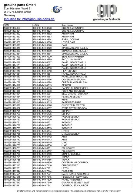 genuine parts GmbH Inquiries to: info@genuine-parts.de