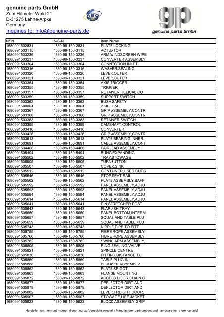 genuine parts GmbH Inquiries to: info@genuine-parts.de
