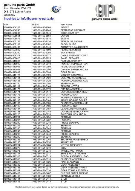genuine parts GmbH Inquiries to: info@genuine-parts.de