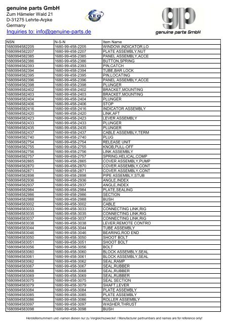 genuine parts GmbH Inquiries to: info@genuine-parts.de
