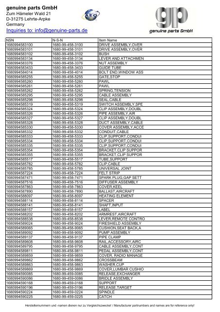 genuine parts GmbH Inquiries to: info@genuine-parts.de