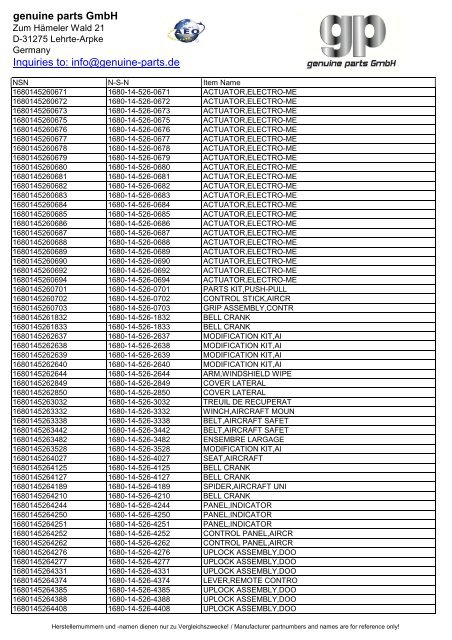 genuine parts GmbH Inquiries to: info@genuine-parts.de