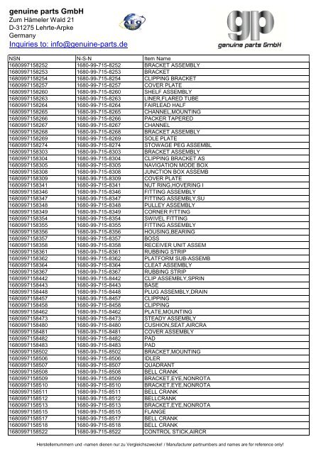 genuine parts GmbH Inquiries to: info@genuine-parts.de