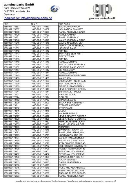genuine parts GmbH Inquiries to: info@genuine-parts.de