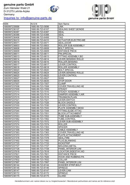 genuine parts GmbH Inquiries to: info@genuine-parts.de