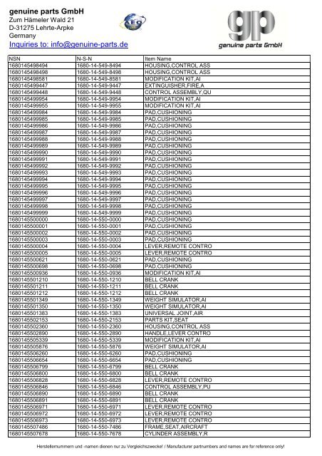 genuine parts GmbH Inquiries to: info@genuine-parts.de