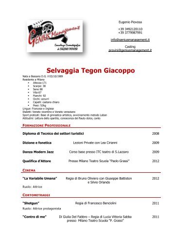 Selvaggia Tegon Giacoppo - Genius Management