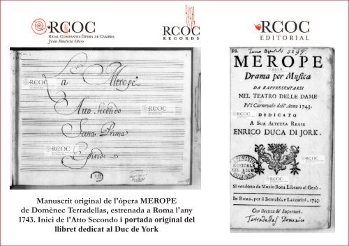 Manuscrit original de l'òpera MEROPE de Domènec Terradellas ...