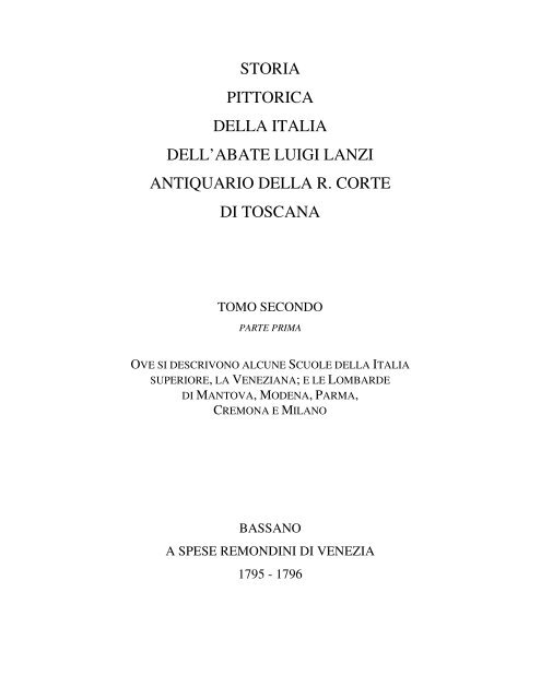 storia pittorica della italia dell'abate luigi lanzi antiquario della r ...