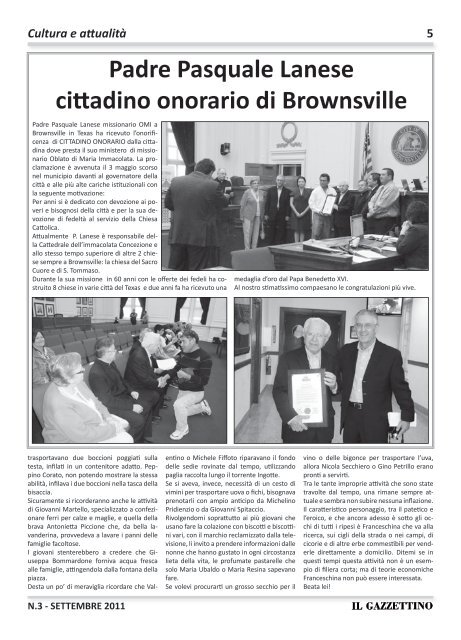 Il Gazzettino n. 3 Settembre 2011 - Comune di Ripalimosani