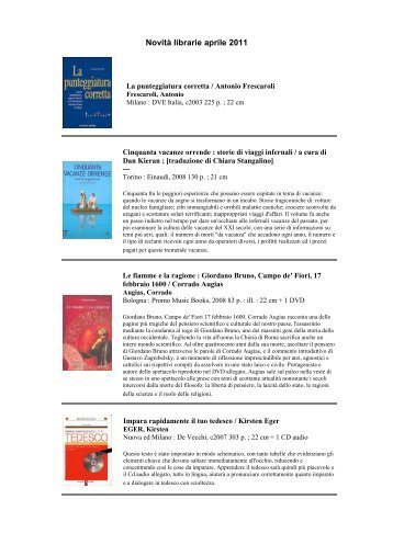 Novità librarie aprile 2011 - biblioteca comunale di monfalcone