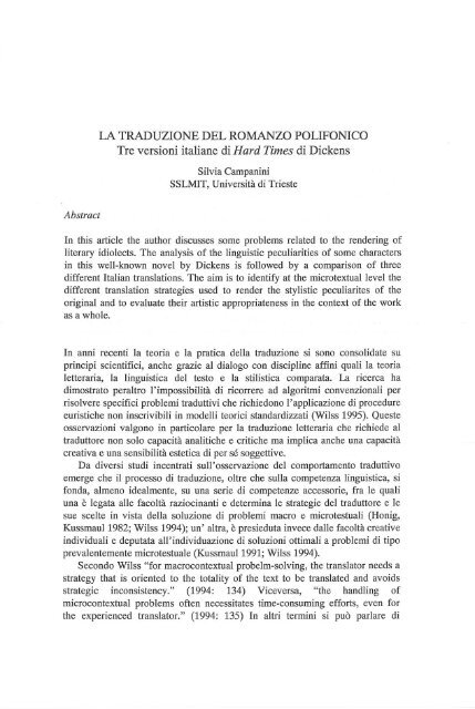 LA TRADUZIONE DEL ROMANZO POLIFONICO - OpenstarTs