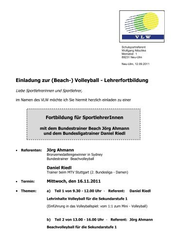 Einladung zur (Beach-) Volleyball - Lehrerfortbildung