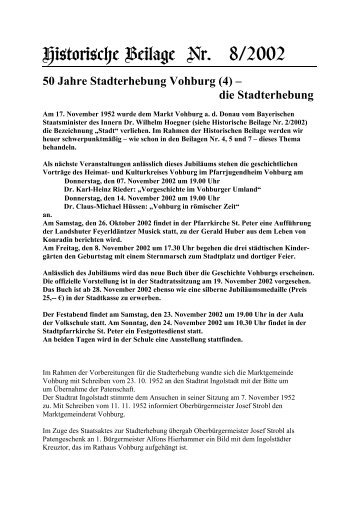 Historische Beilage Nr. 8/2002 - Stadt Vohburg