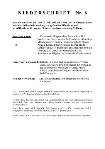 Niederschrift Schulverbandsversammlung - Stadt Vohburg