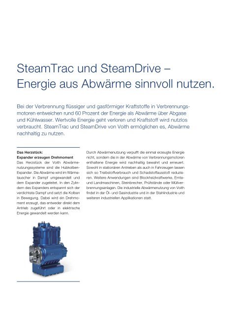 Verbrauch und Emission senken. SteamTrac/SteamDrive - Voith Turbo