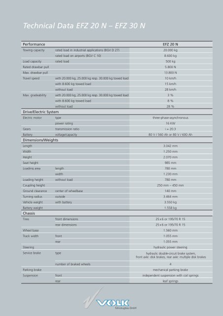 VOLK Electric Tow Tractors EFZ 20 N – EFZ 30 N