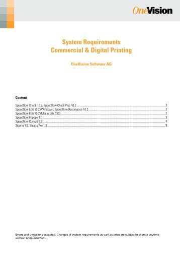 System Requirements Commercial & Digital Printing - OneVision ...