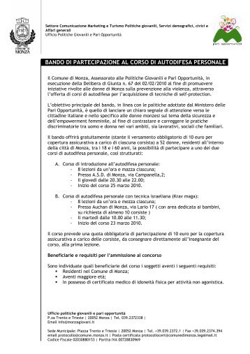 BANDO DI PARTECIPAZIONE AL CORSO DI AUTODIFESA ...
