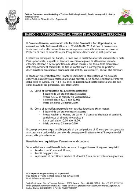 BANDO DI PARTECIPAZIONE AL CORSO DI AUTODIFESA ...