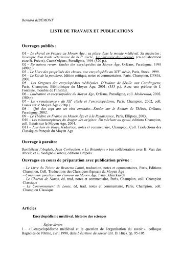 LISTE DE TRAVAUX ET PUBLICATIONS Ouvrages publiés ...