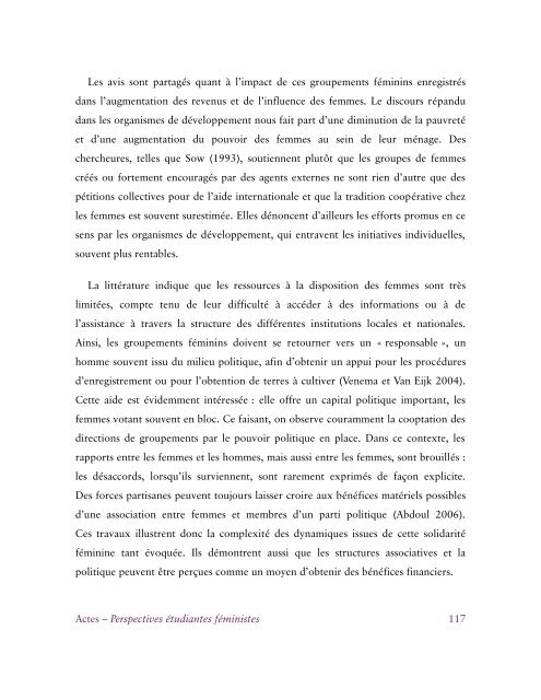 Actes - Perspectives étudiantes féministes - Les Études féministes ...