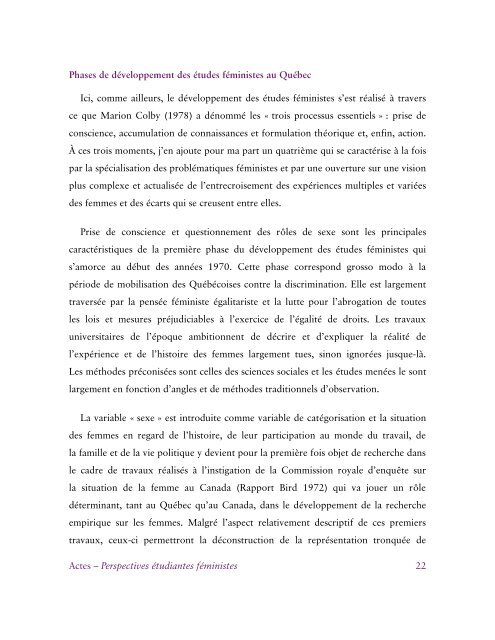 Actes - Perspectives étudiantes féministes - Les Études féministes ...