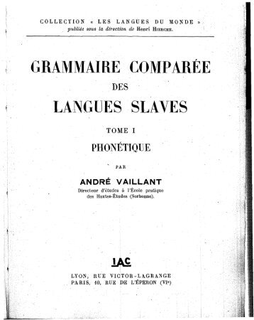 GRAMMAIRE COMPARÉE LANGUES SLAVES