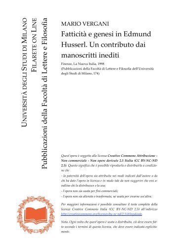 Fatticità e genesi in Edmund Husserl. Un contributo dai manoscritti ...