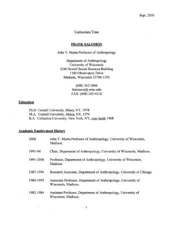Sept. 2010 Curriculum Vitae - Department of Anthropology ...