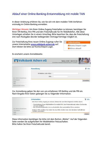 Ablauf einer Online-Banking-Erstanmeldung mit ... - Volksbank Achern