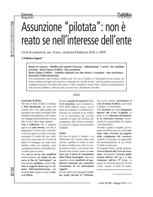 Assunzione “pilotata”: non è reato se nell'interesse dell'ente - Self