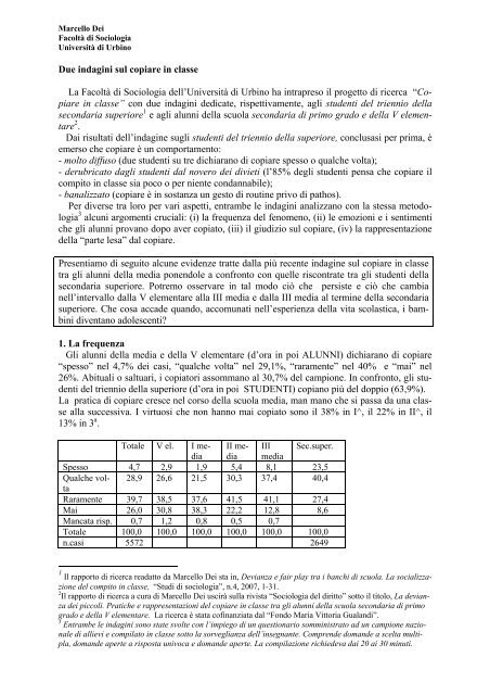 Copiare a scuola - Ufficio Scolastico Regionale per le Marche