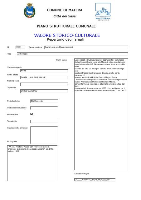 Repertorio - valore storico-culturale All.pdf - Comune di Matera
