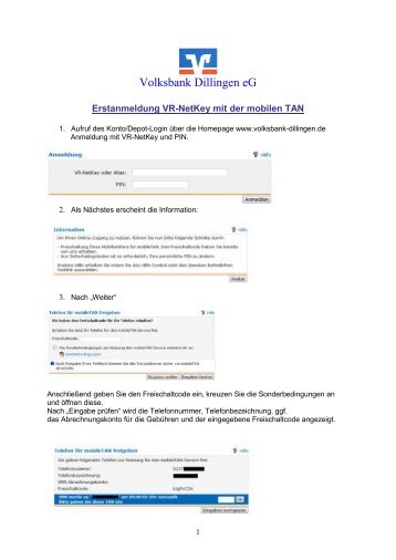 Erstanmeldung VR-NetKey mit mTAN - Volksbank Dillingen eG