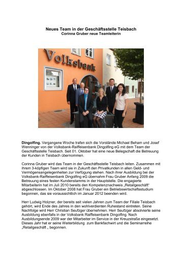 Neues Team in der Geschäftsstelle Teisbach - Volksbank ...